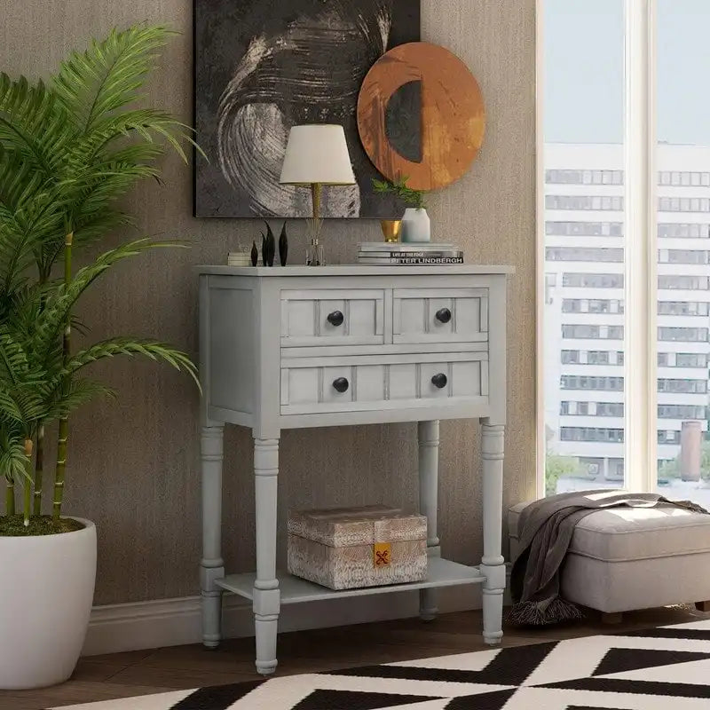 Console étroite avec 3 tiroirs et étagère inférieure