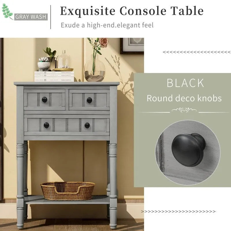 Console étroite avec 3 tiroirs et étagère inférieure