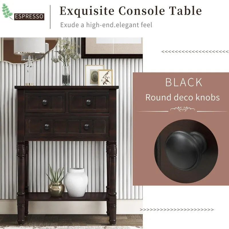Console étroite avec 3 tiroirs et étagère inférieure