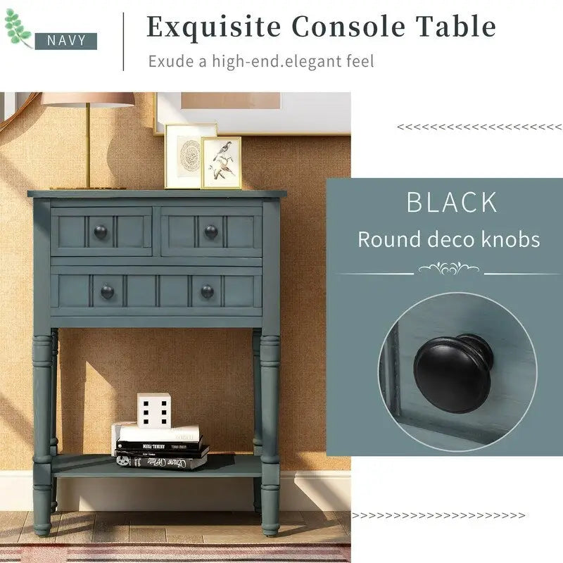 Console étroite avec 3 tiroirs et étagère inférieure