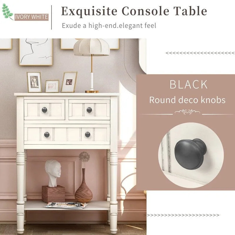 Console étroite avec 3 tiroirs et étagère inférieure