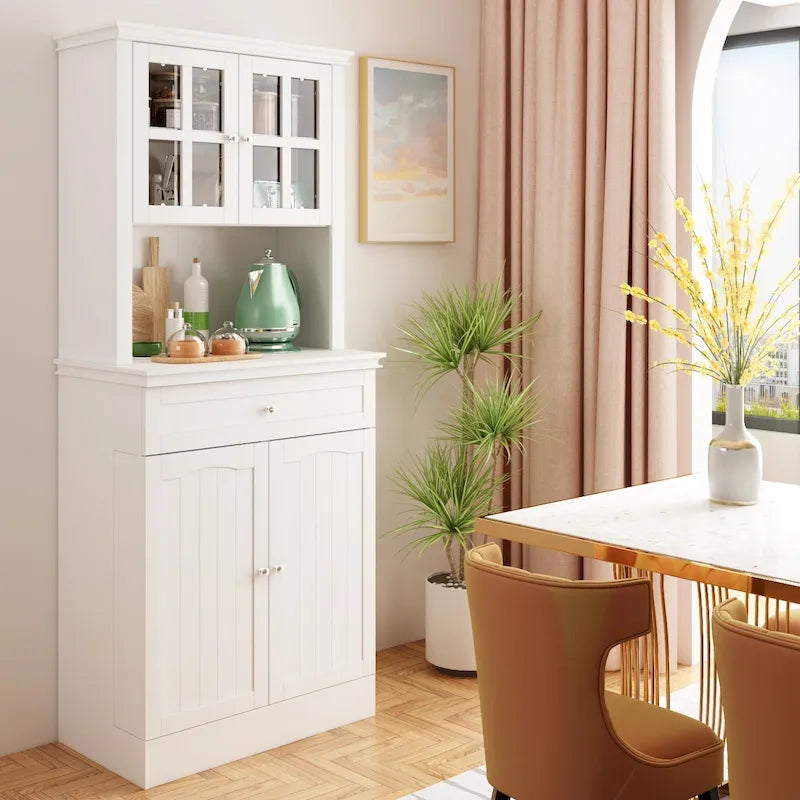 Armoire de rangement de cuisine blanche avec vaisselier et buffet