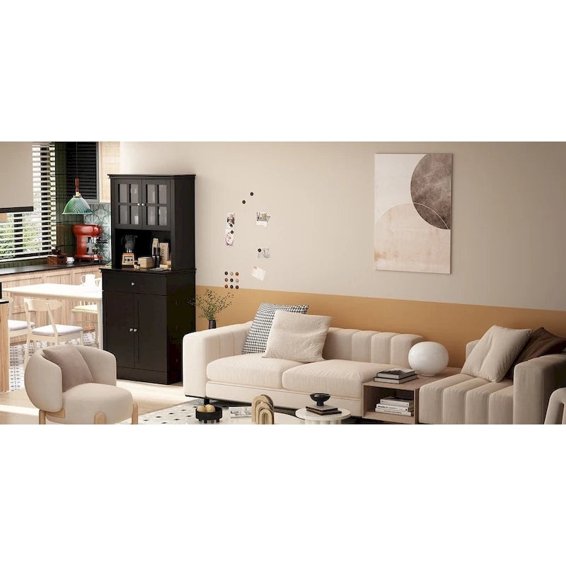 Armoire de rangement de cuisine blanche avec vaisselier et buffet
