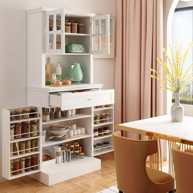 Armoire de rangement de cuisine blanche avec vaisselier et buffet