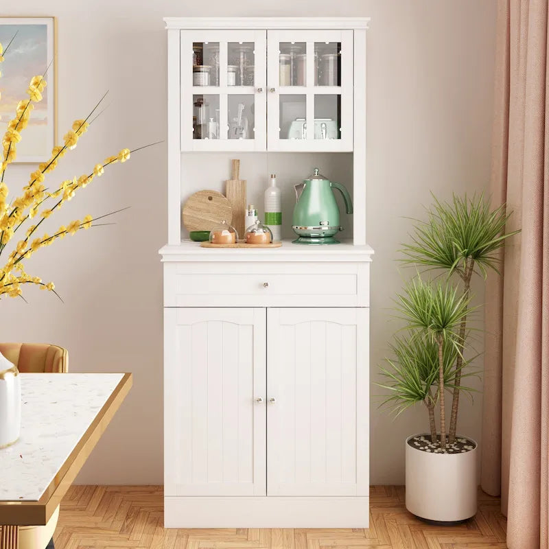 Armoire de rangement de cuisine blanche avec vaisselier et buffet