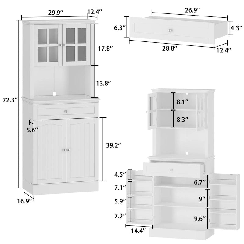 Armoire de rangement de cuisine blanche avec vaisselier et buffet