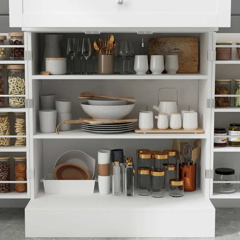 Armoire de rangement de cuisine blanche avec vaisselier et buffet