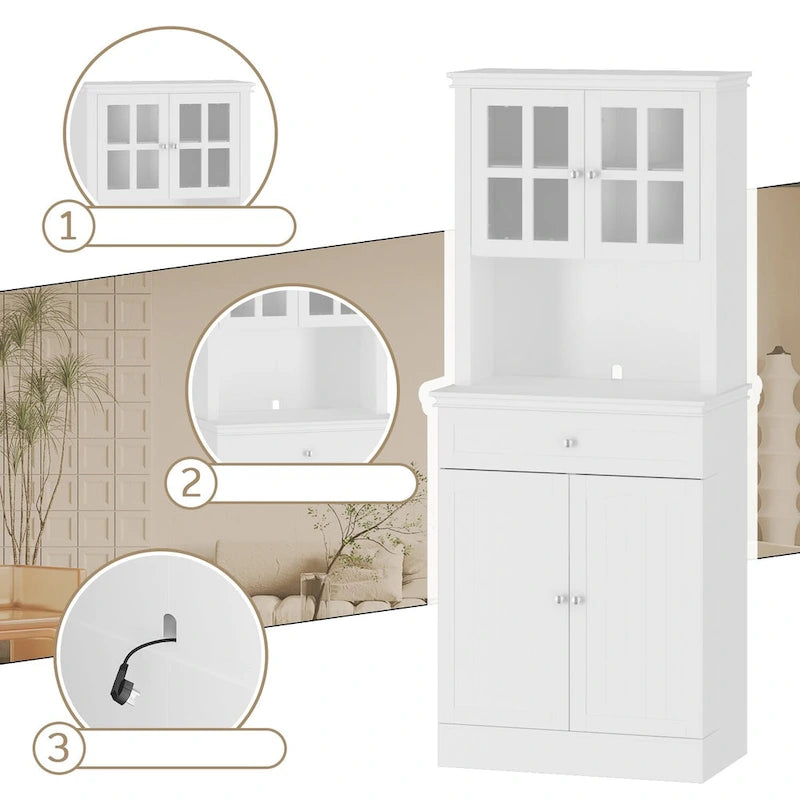 Armoire de rangement de cuisine blanche avec vaisselier et buffet