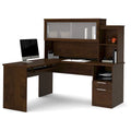 Bureau d'angle réversible avec tiroirs et portes en verre dépoli