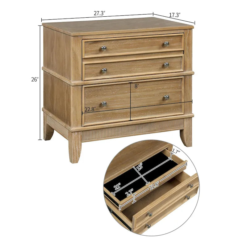 Table de chevet à 3 tiroirs avec détails cannelés et pieds à console