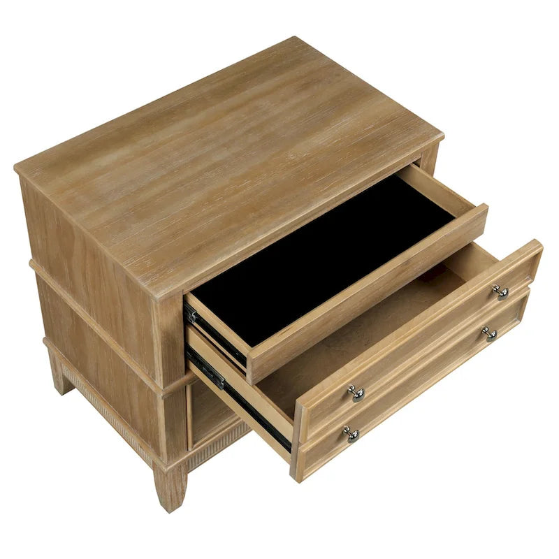 Table de chevet à 3 tiroirs avec détails cannelés et pieds à console