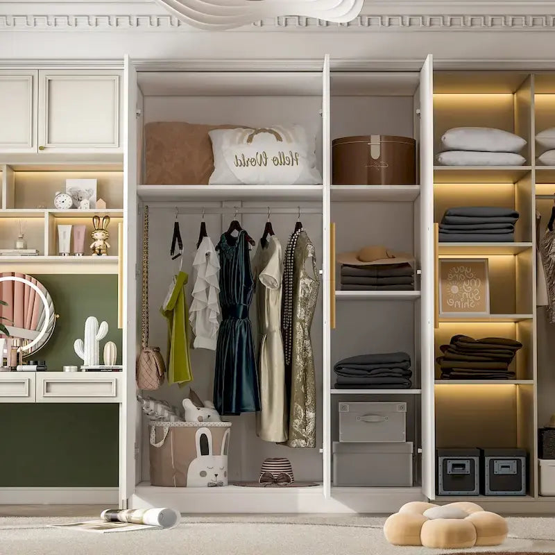 Armoire autoportante avec 6 casiers de rangement et une tringle de suspension