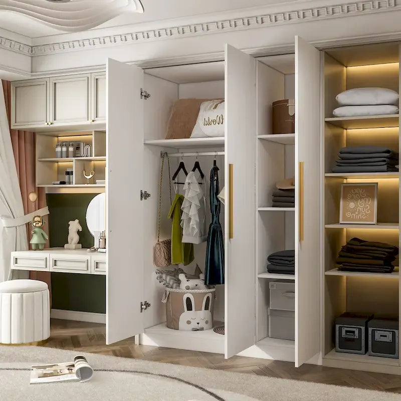 Armoire autoportante avec 6 casiers de rangement et une tringle de suspension