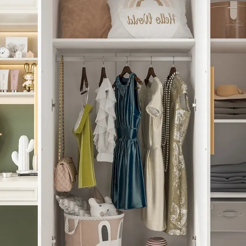 Armoire autoportante avec 6 casiers de rangement et une tringle de suspension