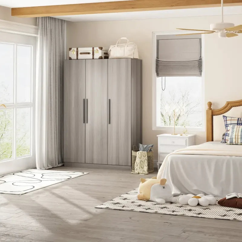 Armoire autoportante avec 6 casiers de rangement et une tringle de suspension