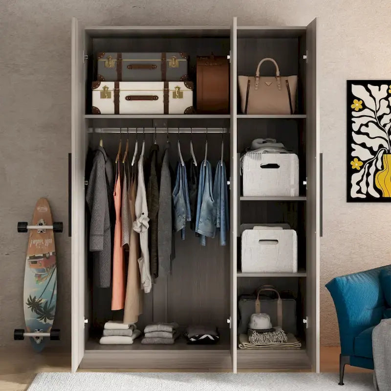 Armoire autoportante avec 6 casiers de rangement et une tringle de suspension