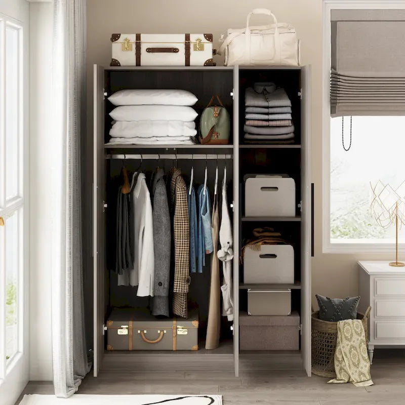 Armoire autoportante avec 6 casiers de rangement et une tringle de suspension