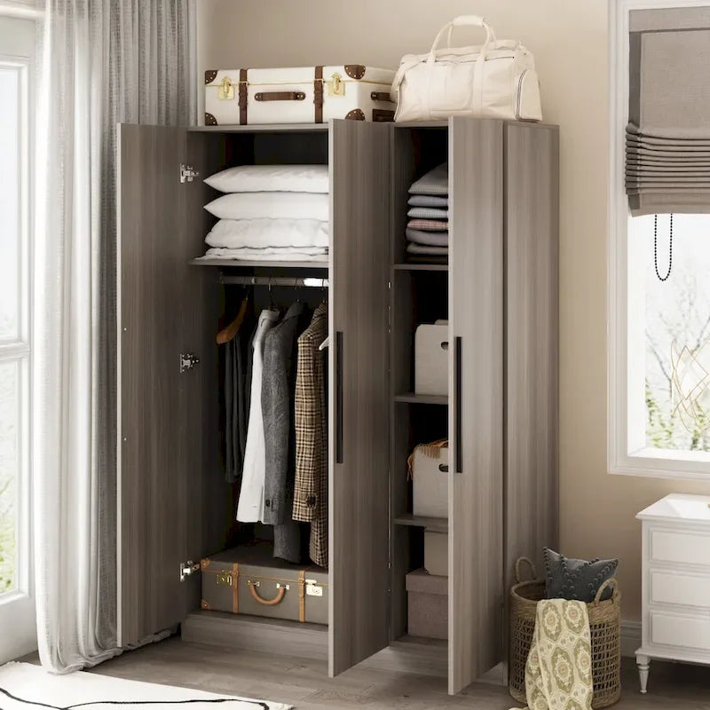 Armoire autoportante avec 6 casiers de rangement et une tringle de suspension