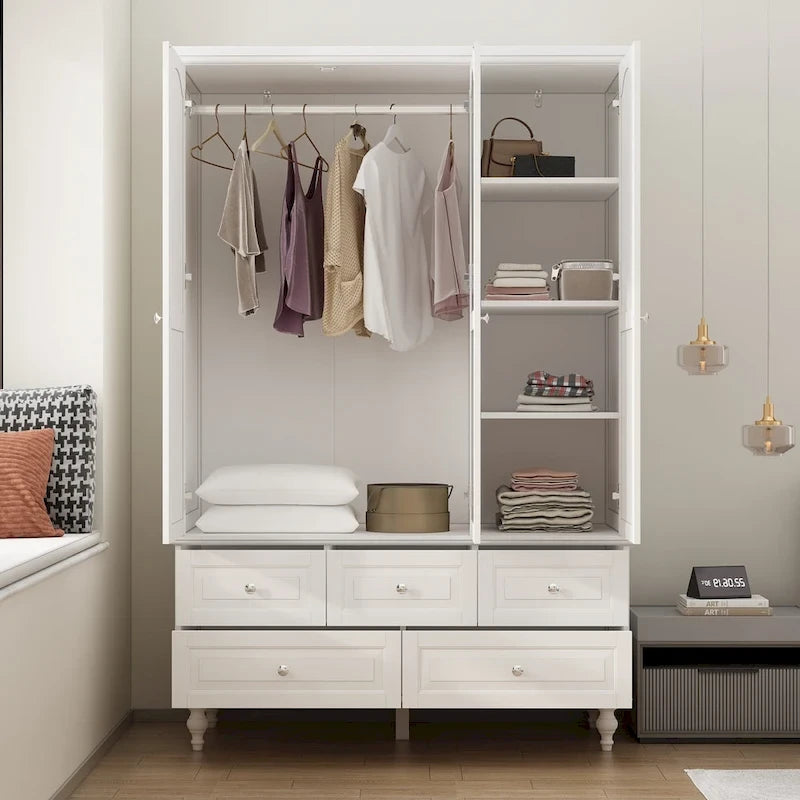 Armoire à portes miroirs avec tiroirs de rangement – Blanc et marron foncé