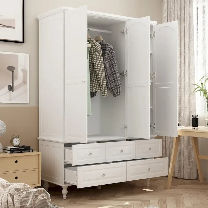 Armoire à portes miroirs avec tiroirs de rangement – Blanc et marron foncé
