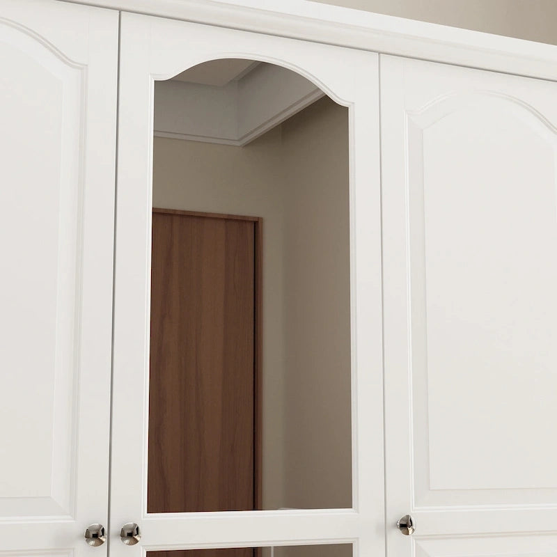 Armoire à portes miroirs avec tiroirs de rangement – Blanc et marron foncé