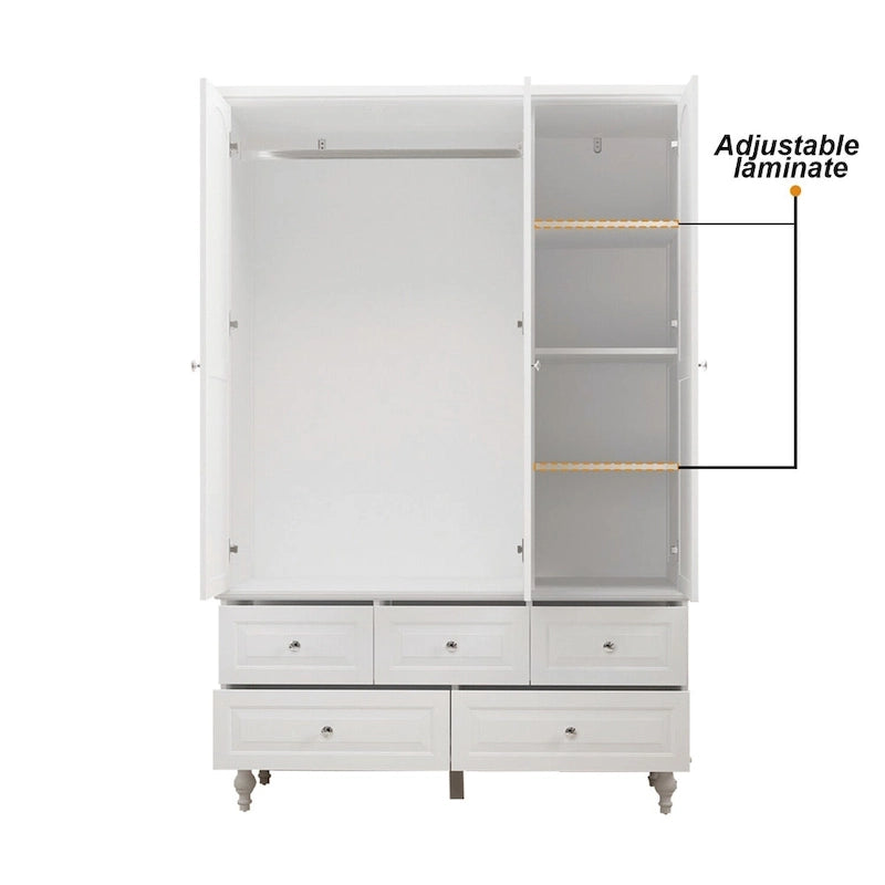Armoire à portes miroirs avec tiroirs de rangement – Blanc et marron foncé