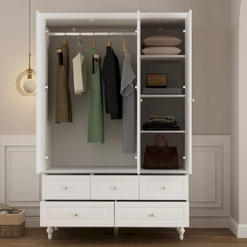 Armoire à portes miroirs avec tiroirs de rangement – Blanc et marron foncé