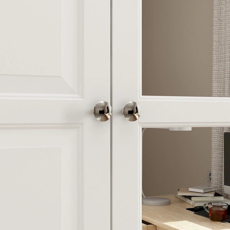 Armoire à portes miroirs avec tiroirs de rangement – Blanc et marron foncé