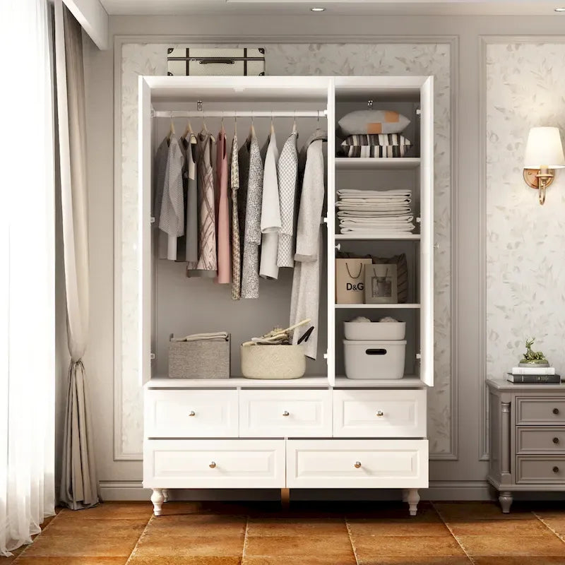 Armoire à portes miroirs avec tiroirs de rangement – Blanc et marron foncé