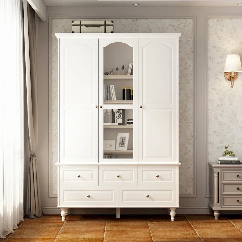 Armoire à portes miroirs avec tiroirs de rangement – Blanc et marron foncé