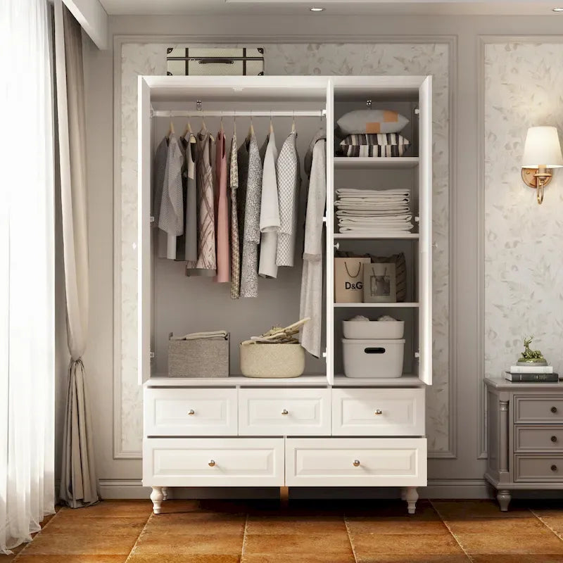 Armoire à portes miroirs avec tiroirs de rangement – Blanc et marron foncé