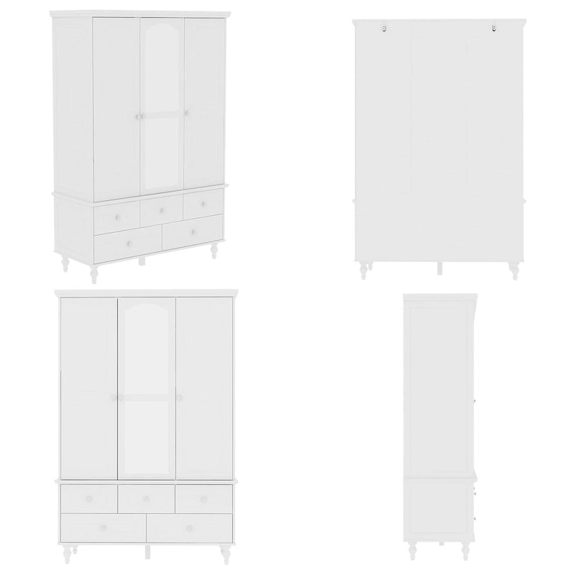 Armoire à portes miroirs avec tiroirs de rangement – Blanc et marron foncé
