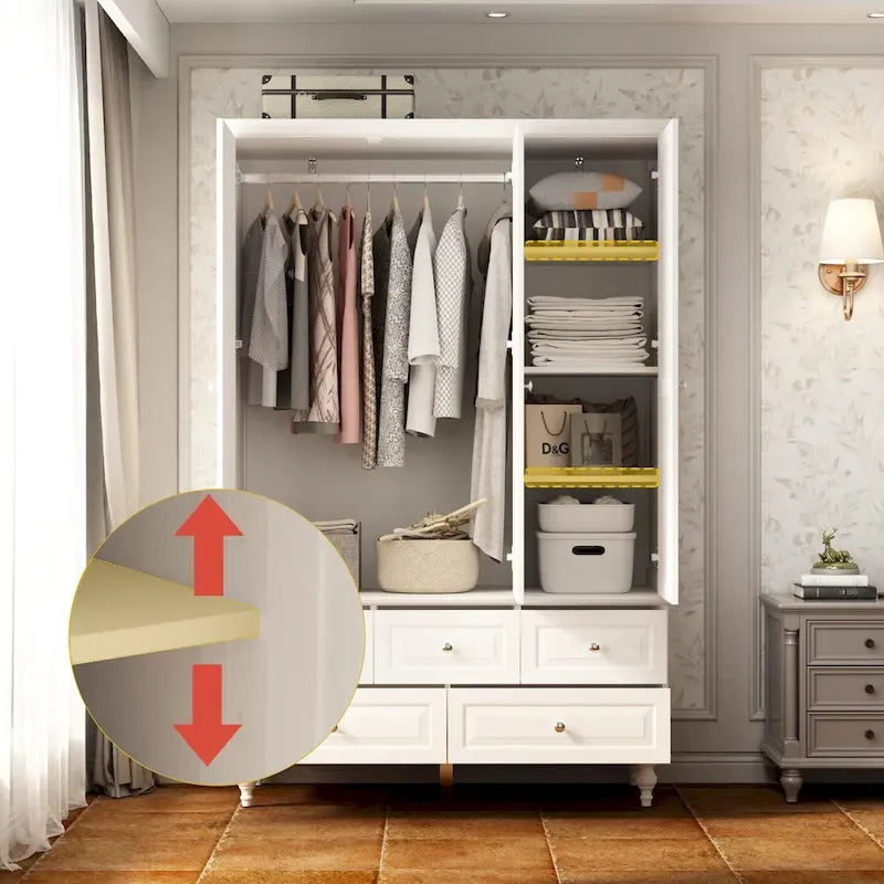 Armoire à portes miroirs avec tiroirs de rangement – Blanc et marron foncé