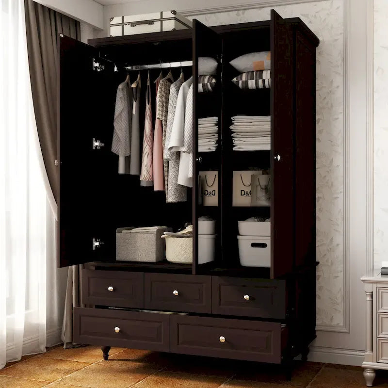 Armoire à portes miroirs avec tiroirs de rangement – Blanc et marron foncé