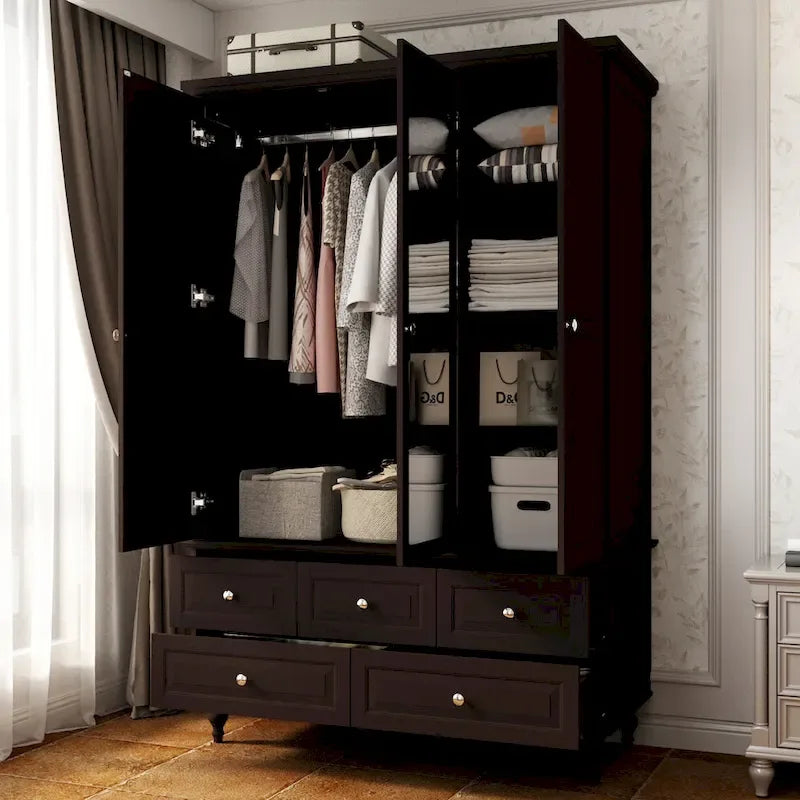 Armoire à portes miroirs avec tiroirs de rangement – Blanc et marron foncé