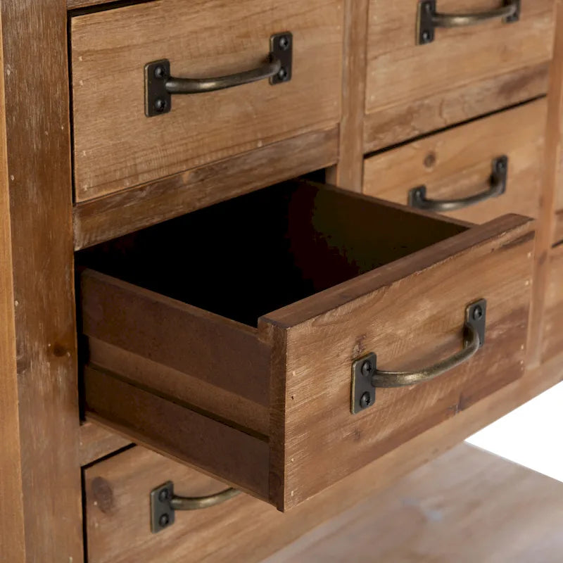 Commode d'appoint 9 tiroirs en chêne naturel avec étagère inférieure