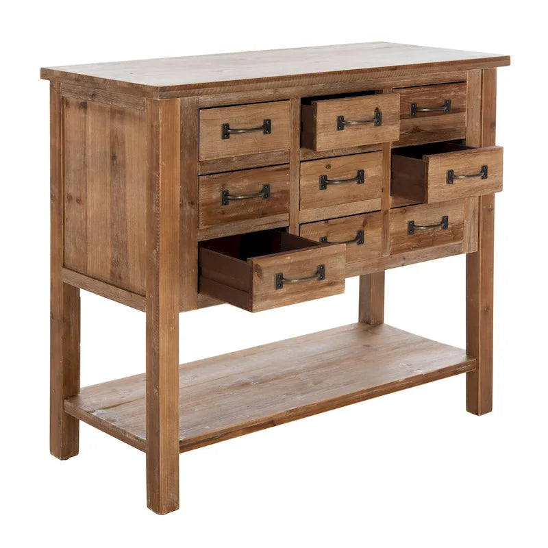 Commode d'appoint 9 tiroirs en chêne naturel avec étagère inférieure