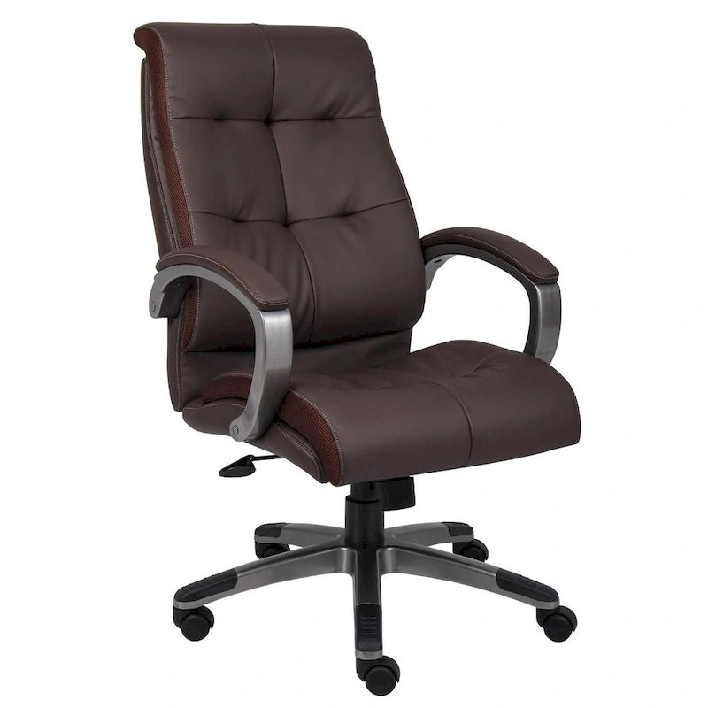Fauteuil de bureau exécutif à dossier haut en cuir reconstitué et empiècements en maille