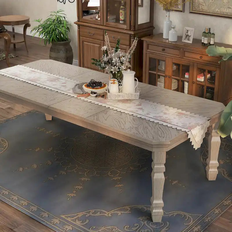 Table à manger extensible avec 2 rallonges – Peut accueillir jusqu'à 8 personnes, Blanc antique
