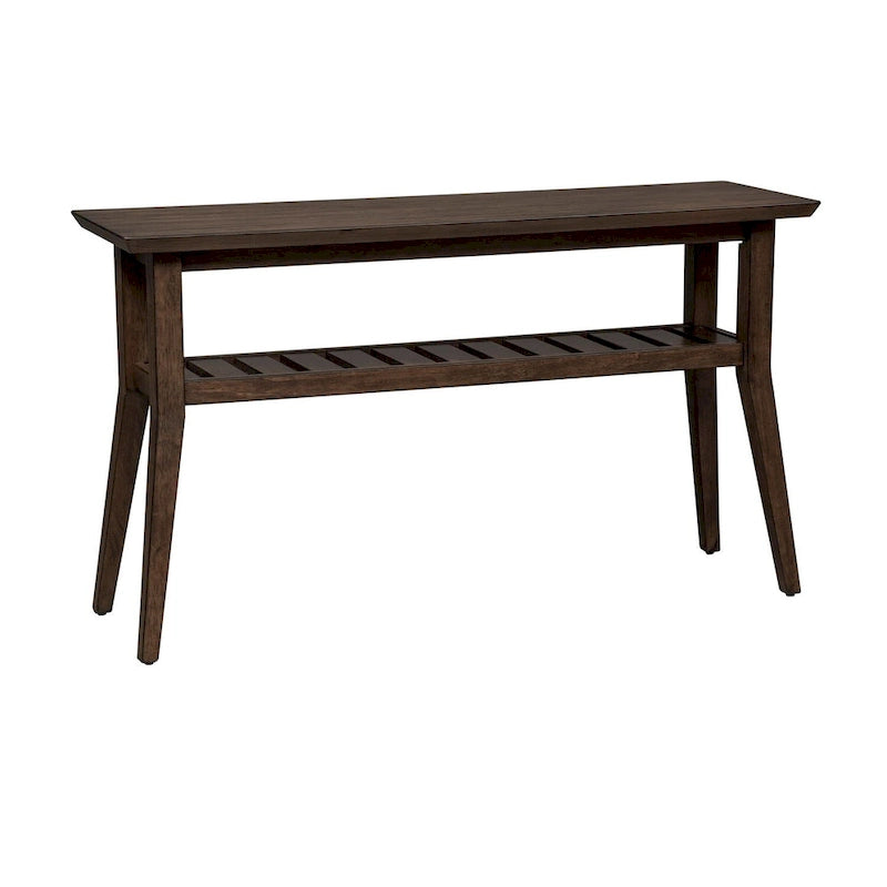 Table basse d'appoint contemporaine en bronze avec étagère à lattes