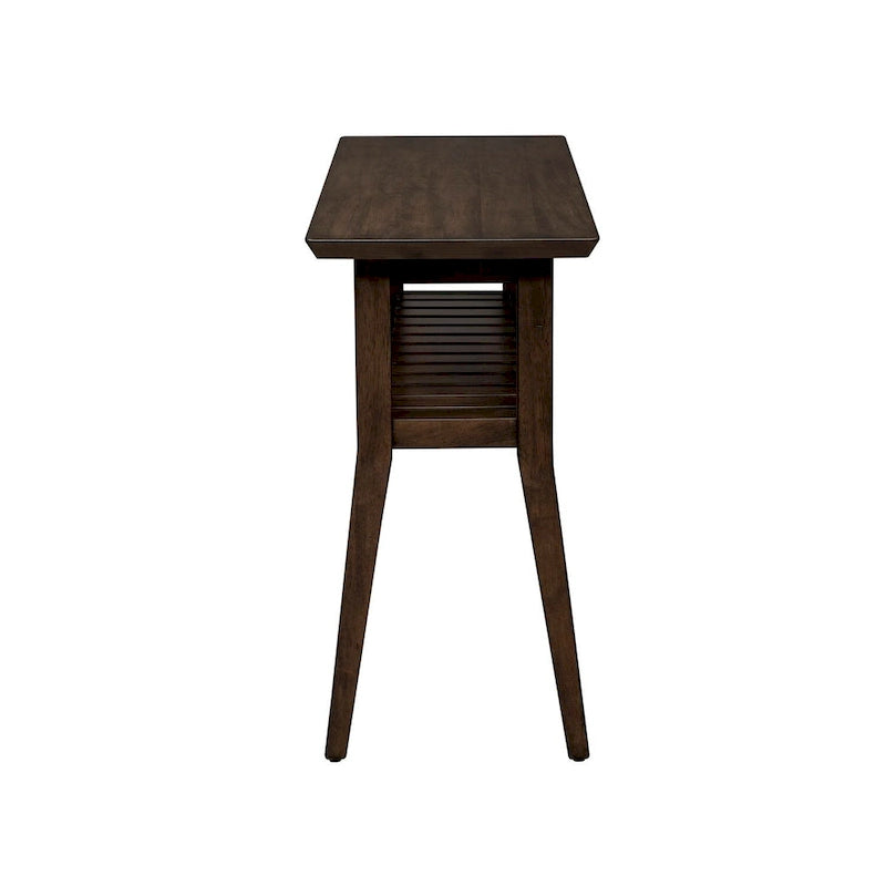 Table basse d'appoint contemporaine en bronze avec étagère à lattes