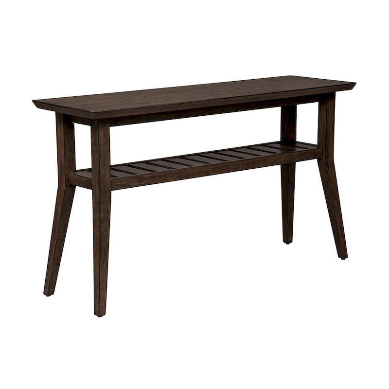 Table basse d'appoint contemporaine en bronze avec étagère à lattes