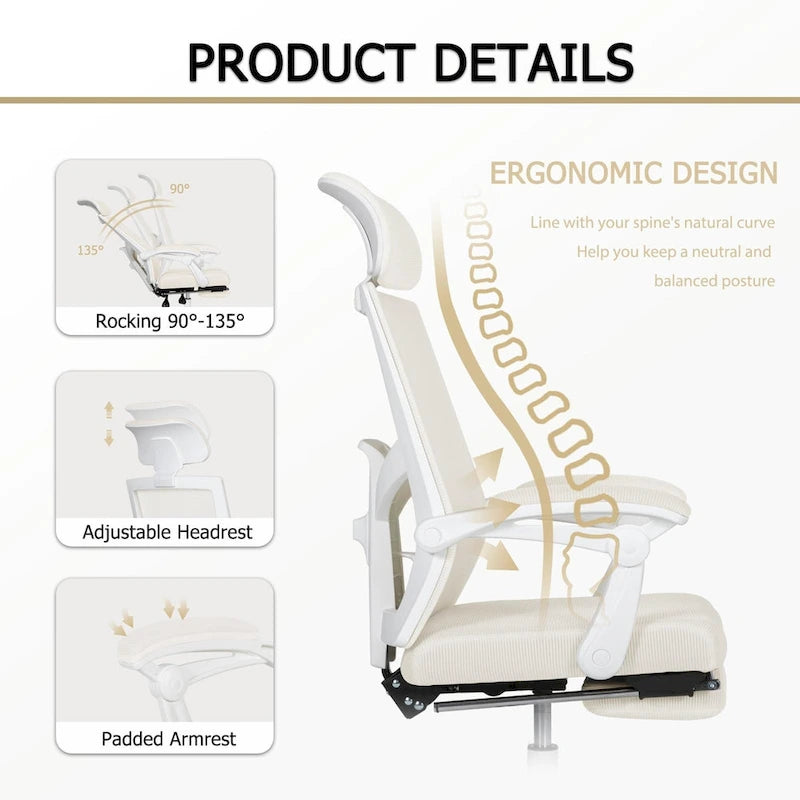 Chaise de bureau ergonomique en maille avec repose-pieds