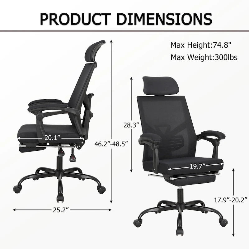 Chaise de bureau ergonomique en maille avec repose-pieds