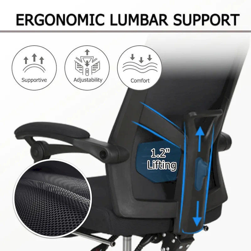 Chaise de bureau ergonomique en maille avec repose-pieds