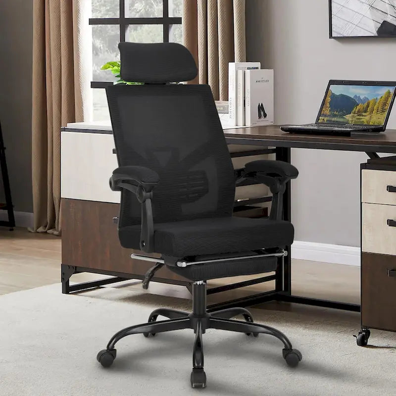 Chaise de bureau ergonomique en maille avec repose-pieds