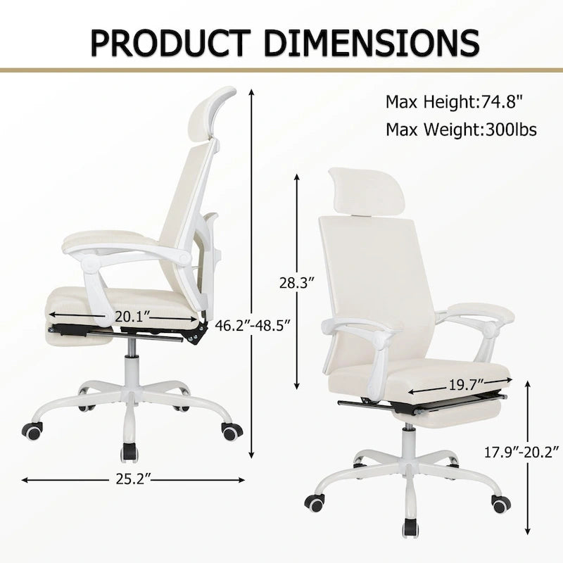 Chaise de bureau ergonomique en maille avec repose-pieds