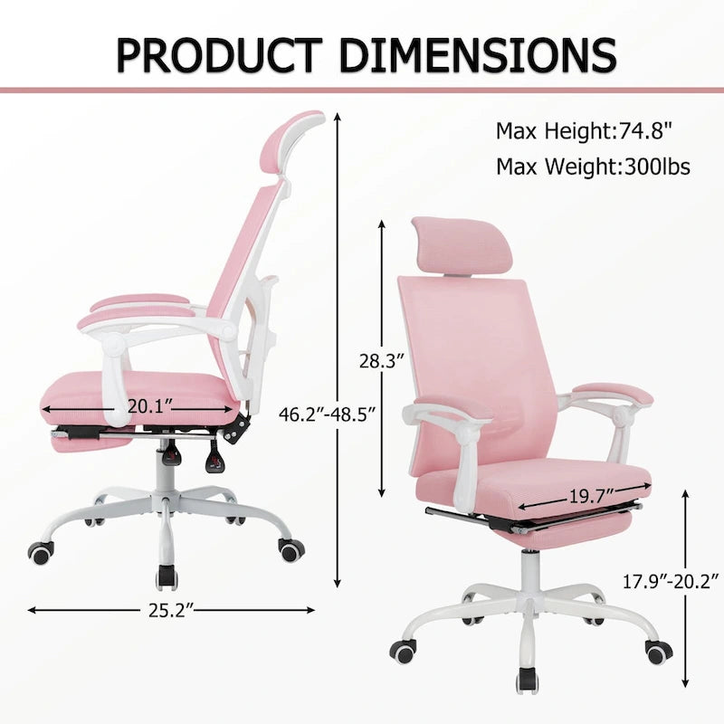 Chaise de bureau ergonomique en maille avec repose-pieds