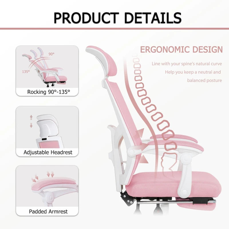 Chaise de bureau ergonomique en maille avec repose-pieds