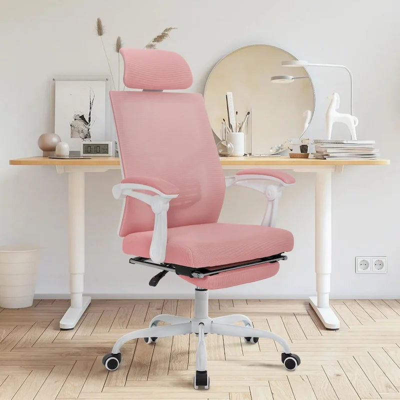 Chaise de bureau ergonomique en maille avec repose-pieds